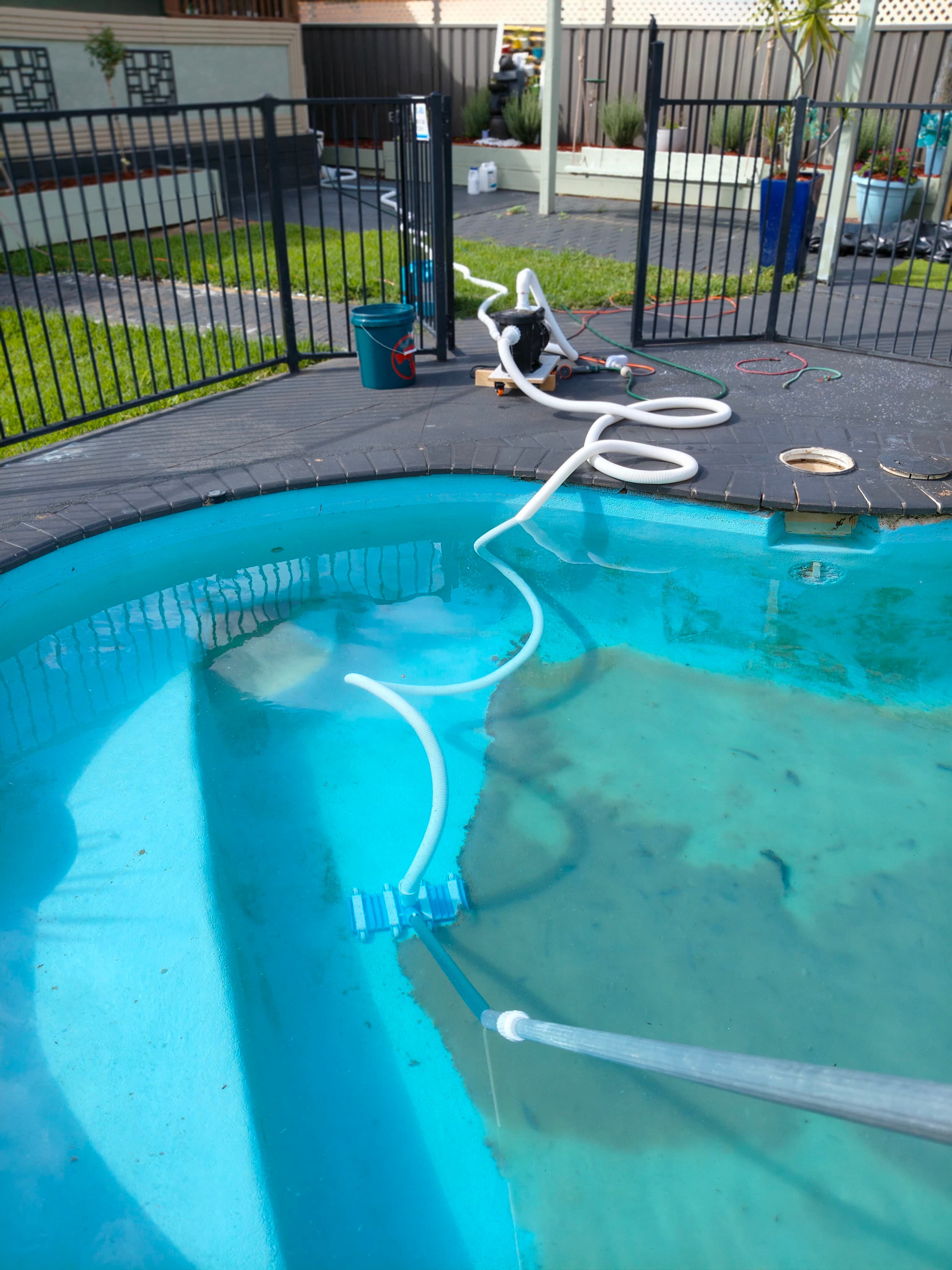 Pool circulation and treatment in progress
